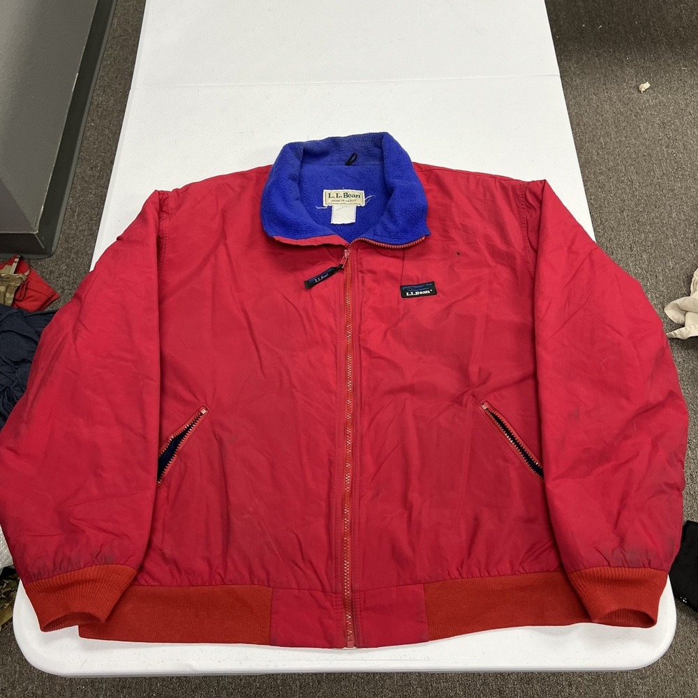 L.L. Bean Warm Up Jacket Mens XL Red Blue Fleece Lined Bomber Vintage G1